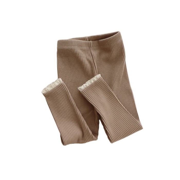 Quần bé gái mới mùa thu đông, quần legging co giãn bên ngoài cho bé gái, nhung viền ren, quần