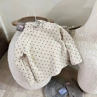 Áo sơ mi nhung dài tay cổ lọ chấm bi tình yêu phong cách mùa đông mới dành cho nữ, áo dày dặn