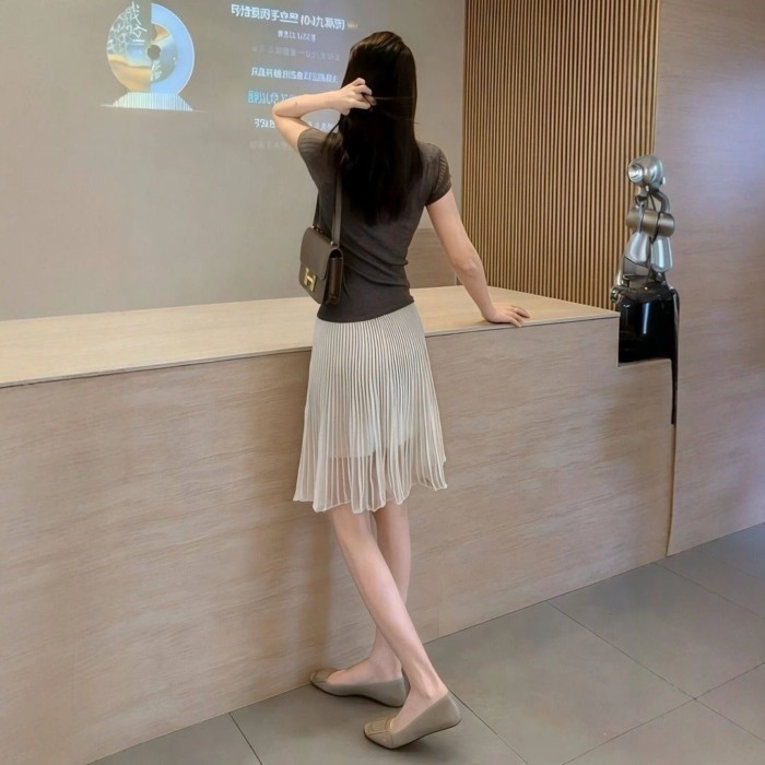 Lan ~ Thiết Kế Rõ Ràng Váy Voan Xếp Ly Nữ Tư Thế Duyên Dáng Thông Minh Thanh Lịch Tính Khí Giữa Viền Mỏng Hơn