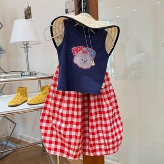 Bộ đồ bé gái, quần áo mùa hè, áo vest không tay hoạt hình thời trang cho trẻ em, bộ hai mảnh quần c