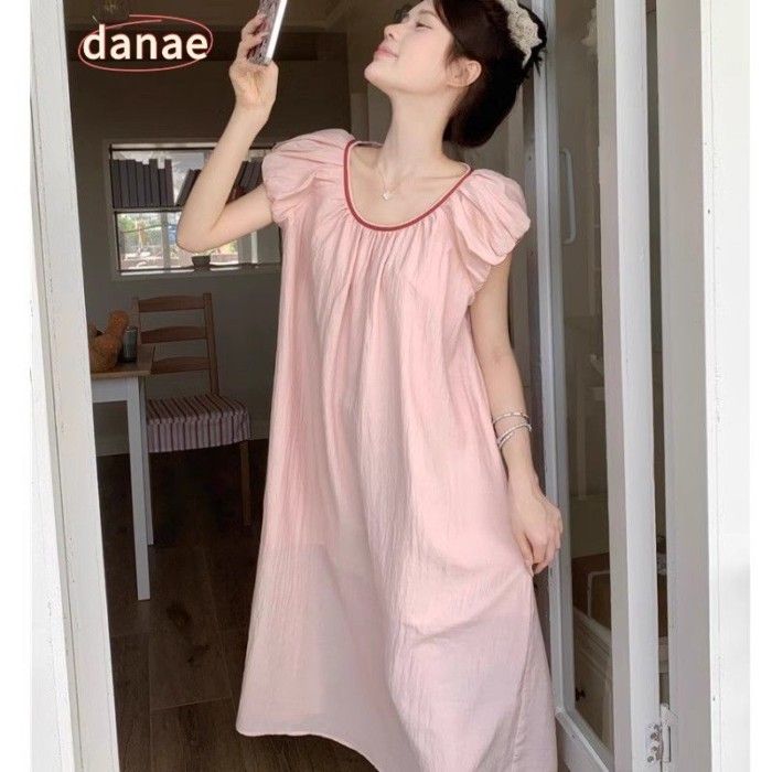 Màu sắc tương phản nữ tính ngọt ngào hở lưng dễ thương váy ngủ mùa hè đồ ngủ cho nữ rỗng đầm lưng đ