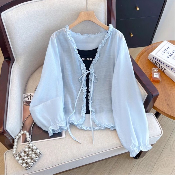 Áo cardigan voan siêu cổ tích quần áo chống nắng màu trắng cho nữ mùa hè khăn choàng kiểu mới