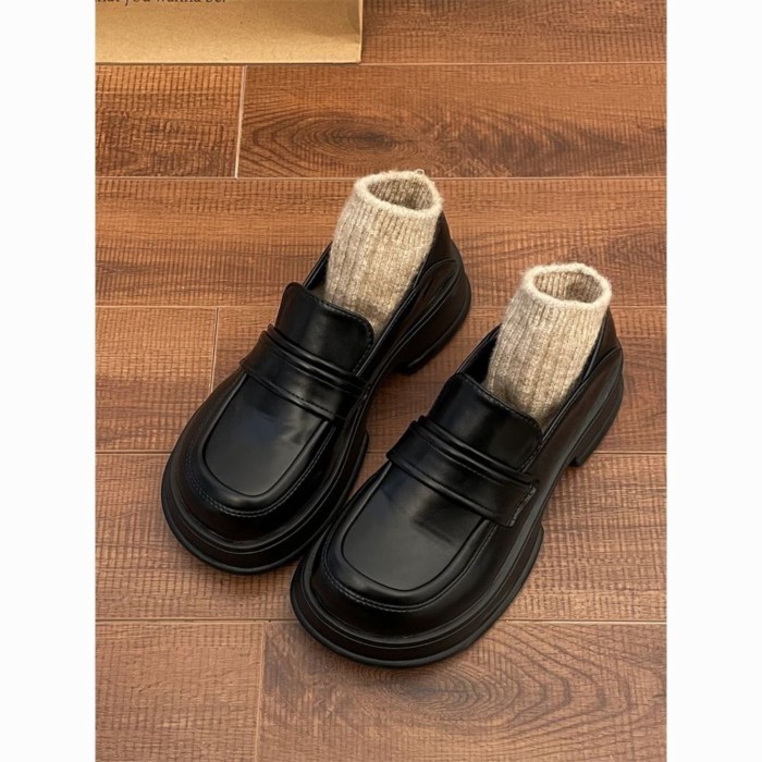 Giày Loafer Nữ Xuân Thu Nhật Bản Đồng Phục Đa Năng Màu Nâu Retro Phong Cách Anh Quốc Giày Da