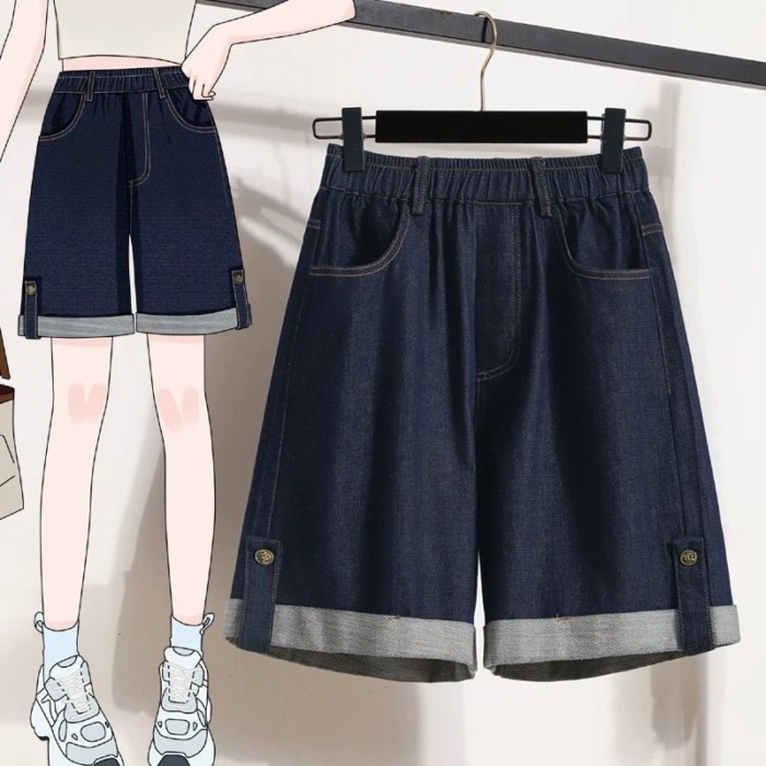 Quần Short Denim Tencel Nữ Mùa Hè Mỏng Cao Cấp Ôm Quần Size Lớn Rời Băng Lụa Ống Rộng Giữa quần