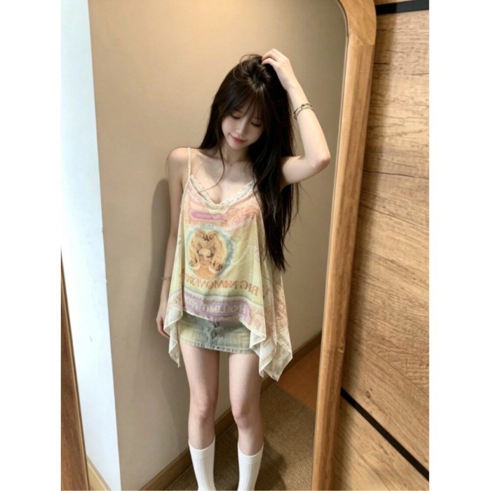 Mùa Xuân Mới Niche Gợi Cảm Ngọt Ngào Cay Hai Áo Voan Độn Trễ Vai Giảm Béo Rời Kỳ Nghỉ Suspend