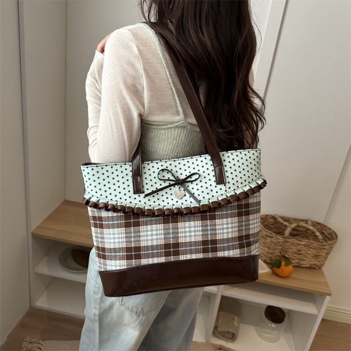 mới sức chứa lớn chấm bi kẻ sọc đi làm nách túi xách thời trang sô cô la bạc hà Hàn Quốc đeo