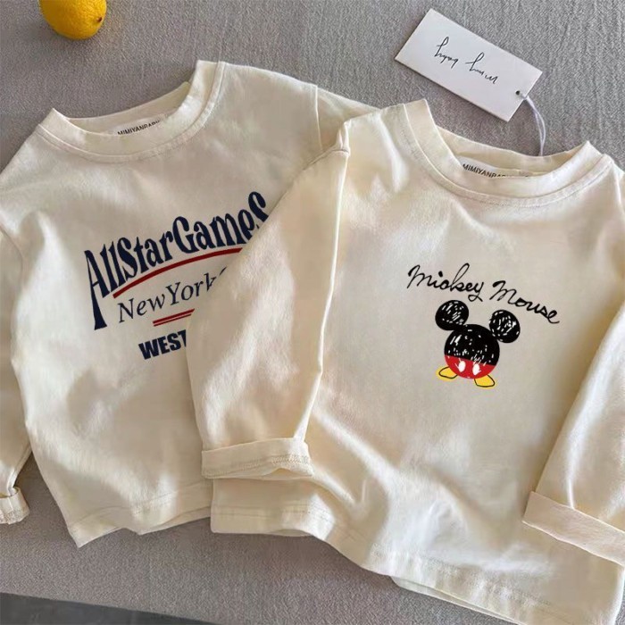 Mới Thu Đông Hàn Quốc Nguyên Chất Cotton Rời Đơn Giản Dài Tay Đa Năng Trẻ Em Áo Thun Thường Ngày