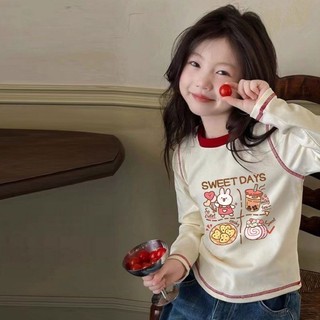 Quần áo trẻ em bé gái hoạt hình đơn giản kiểu dáng đáy cotton nguyên chất Áo thun dài tay