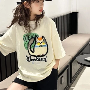 quần áo trẻ em Áo thun ngắn tay bé gái áo mới cỡ vừa và lớn cho trẻ em phong cách mùa hè rộng rã