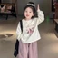bé gái in hoạt hình áo thun cổ tròn cotton bé gái xuân thu mới phong cách Hàn Quốc áo thun dài t