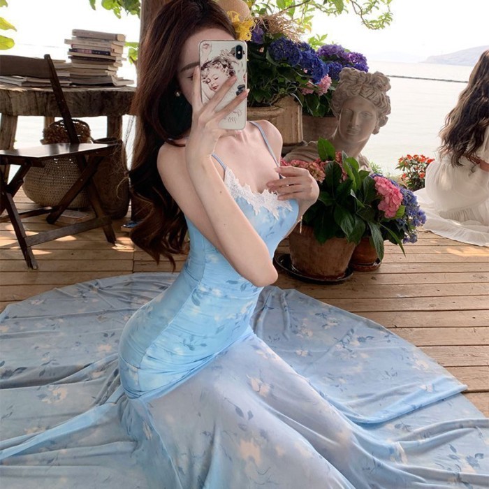 Mùa xuân múa ba lê phong cách siêu cổ tích nối ren váy treo lưới váy đuôi cá nhòe hoa đẹp và