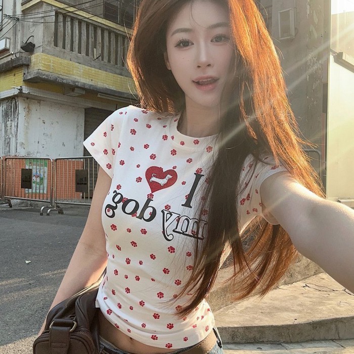 Áo thun ngắn tay in chữ mùa hè mới của hot girl, áo thun ngắn tay in chữ giảm béo, áo đa năng