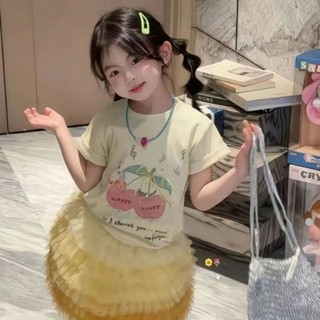 Áo thun cotton ngắn tay in hình mùa hè nguyên chất cho bé gái và trẻ em dễ thương và ngọt ngào
