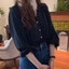 thiết kế đèn lồng mùa xuân retro chấm bi Pháp áo sơ mi voan áo sơ mi dài tay dáng rộng phong
