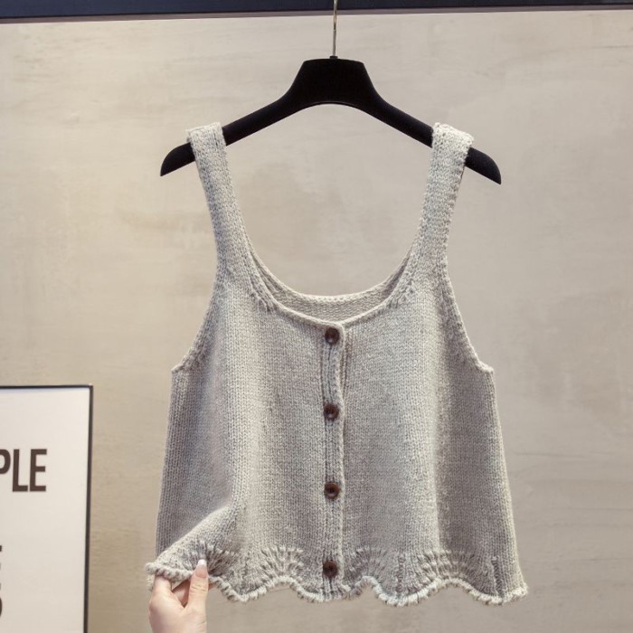 Ren Cardigan Dệt Kim Treo Áo Vest Nữ Xuân Thu Mới Áo Vest Bên Ngoài Lớp Áo Len Áo Vest