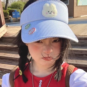 Mũ rỗng dopamine sọc thỏ dễ thương dành cho trẻ em và người lớn, mũ chống nắng mùa hè đa năng