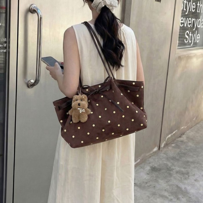 Retro thiết kế thích hợp chấm bi túi tote đeo vai dung tích lớn thời trang mới túi đi lại đa