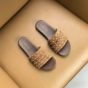 Ngựa Vằn Chấm Bi Retro Phong Cách Hồng Kông Xăng Đan Xếp Ly Cho Nữ Mùa Hè Mặc Ngoài Flat Đế M