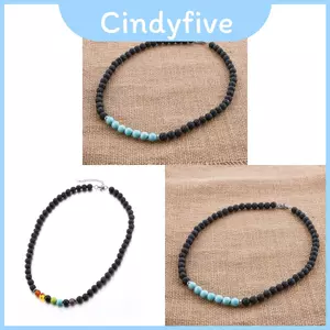 Vòng cổ đính cườm Unisex theo xu hướng với đá núi lửa thông xanh và dây chuyền hợp kim cho phụ kiện thời trang