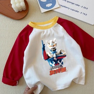 Quần áo Ultraman hoạt hình trẻ em dành cho trẻ em vừa và nhỏ áo thun cotton dài tay thông thường, á