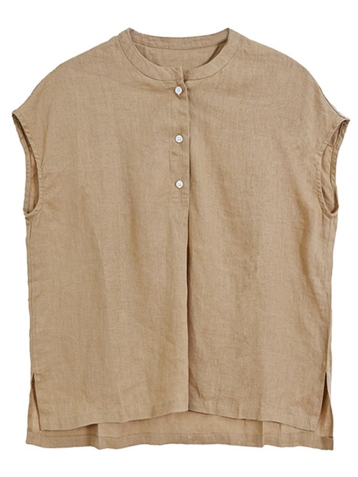 Áo thun cotton và lanh không tay mùa hè dành cho nữ cỡ lớn vải lanh nữ mặc mùa hè rộng rãi