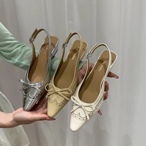 Cổ Tích Thắt Nơ Mũi Nhọn Gót Nhọn Bao Đầu Tính Khí Đa Năng Xăng Đan Nữ Giày Phong Cách Pháp