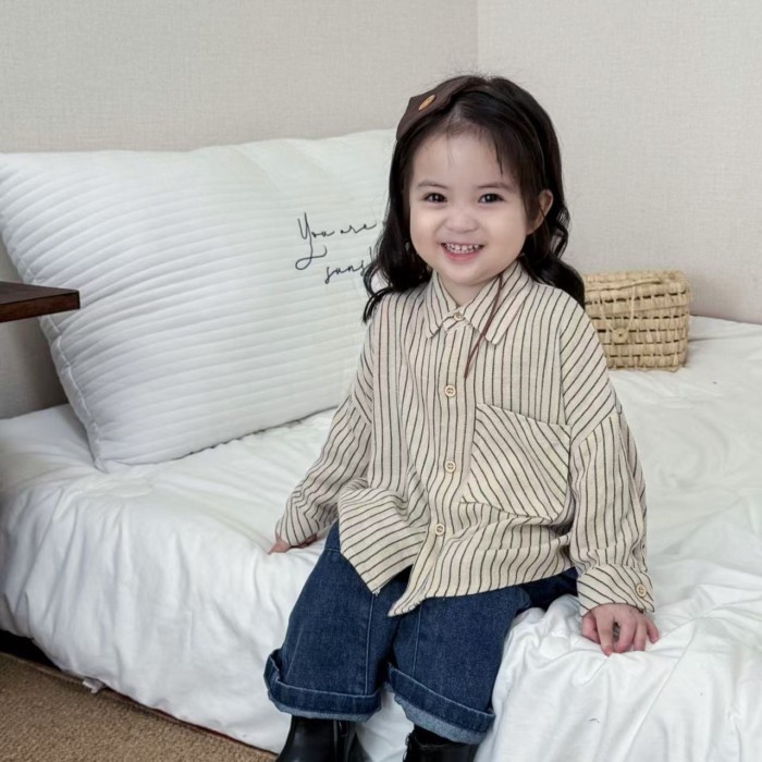 áo sơ mi trẻ em mới mùa xuân cho bé trai và bé gái áo sơ mi dài tay phong cách đại học áo có ve