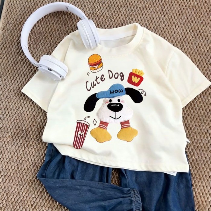 Phim hoạt hình mùa hè ngắn tay búp bê cún con dễ thương phong cách mới dành cho bé trai và bé