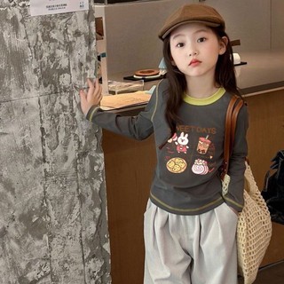 Quần áo trẻ em bé gái hoạt hình đơn giản kiểu dáng đáy cotton nguyên chất Áo thun dài tay