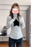 Áo sơ mi nhung bên trong nhiều lớp phong cách Hàn Quốc chấm bi của Đức Áo sơ mi nữ dài tay cổ cao t