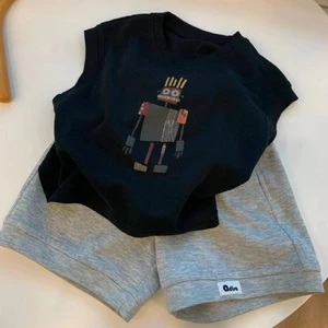 Bộ đồ vest bé trai cotton nguyên chất mùa hè Hàn Quốc phong cách mới quần áo trẻ em vừa và nh