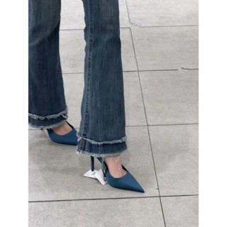 Baotou Temperament Stiletto Sandals For Women New Versatile Blue Pointed Toe French Rhineston
