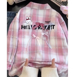 Áo sơ mi kẻ sọc cho bé gái mặc thường ngày Áo khoác nơ hoạt hình cho bé gái