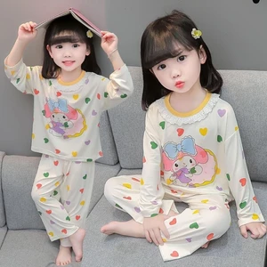 bộ đồ ngủ trẻ em dài tay mới mùa xuân thu mới siêu dễ thương in họa tiết ren công chúa quần áo m