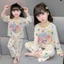 bộ đồ ngủ trẻ em dài tay mới mùa xuân thu mới siêu dễ thương in họa tiết ren công chúa quần áo m