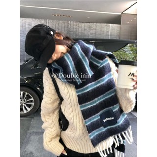 Have u desgin Phong Cách Hàn Quốc Sọc Viền Khăn Cho Nữ Mùa Đông Ấm Áp Khăn Choàng Phù Hợp Với Yếm