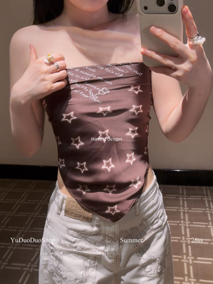 Have u desgin Thiết Kế Ngôi Sao In Hình Mỹ Retro Khăn Lụa Quấn Ngực y2k Hot Girl Lễ Hội Âm Nhạc Khăn Trùm Đầu Khăn Vuông Đa Năng