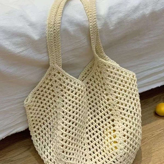 Túi xách lười mới Túi đeo vai đi biển thông thường Dung tích lớn cho kỳ nghỉ Dệt rỗng - Dây đe