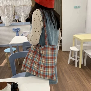 Niche Retro Kẻ Sọc Đỏ Túi Đeo Vai Đi Lại Sát Nách Túi Tote Cao Cấp Thời Trang Nhẹ Túi Vải Dung