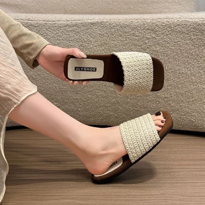 Dép bệt dệt cho trang phục mặc ngoài mùa hè của nữ, dép đi nghỉ mát bên bờ biển chống trượt thời tr