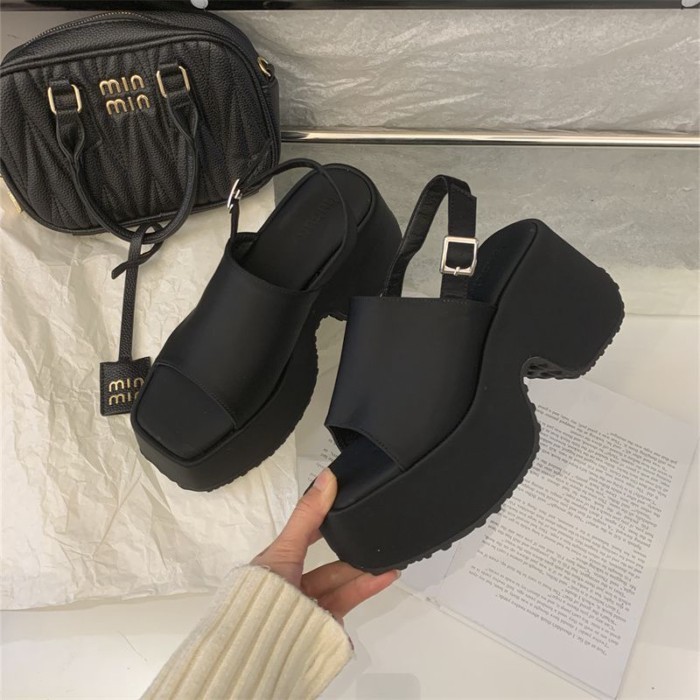 Giày sandal hở mũi mũi nhọn in họa tiết da báo giản dị dành cho nữ mặc mùa hè thiết kế nền tảng già