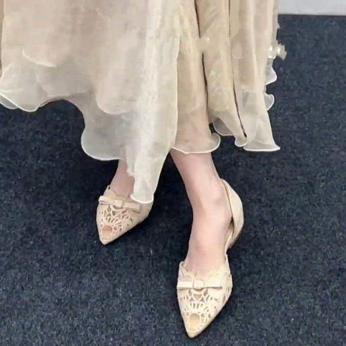 Tăng chiều cao bên trong 4CM Pháp rỗng chất lượng không khí rỗng nông miệng đi lại giày phối ren mũ