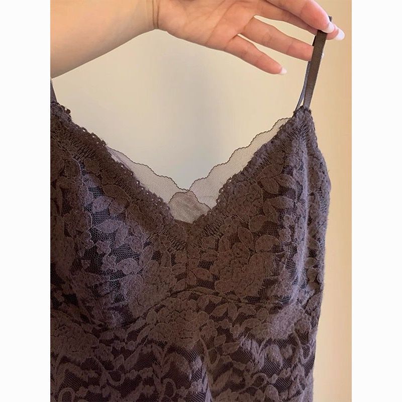 Áo yếm thiết kế ren mùa đông Slim-fit Gentle Top nữ