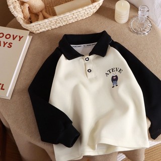 Áo nỉ bé trai Áo sơ mi Polo tay dài bé gái có ve áo raglan trẻ lớn hơn in hoạt hình