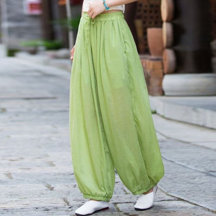Quần áo nữ chống rò rỉ dáng rộng giản dị Zen cotton và vải lanh yoga Bloomers quần mỏng quần