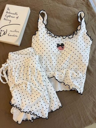 Áo yếm tất liền có đệm ngực, áo yếm nữ, quần short chấm bi, đồ ngủ, bộ đồ hai mảnh mặc ở nhà