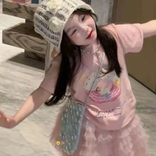 Áo thun cotton ngắn tay in hình mùa hè nguyên chất cho bé gái và trẻ em dễ thương và ngọt ngào