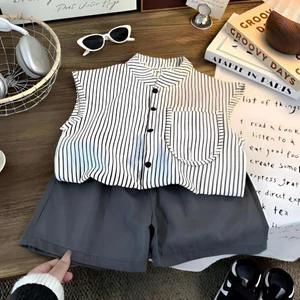 Bộ đồ trẻ em mùa hè phong cách mới áo vest + quần short nam nữ cùng kiểu dáng bông phồng nước