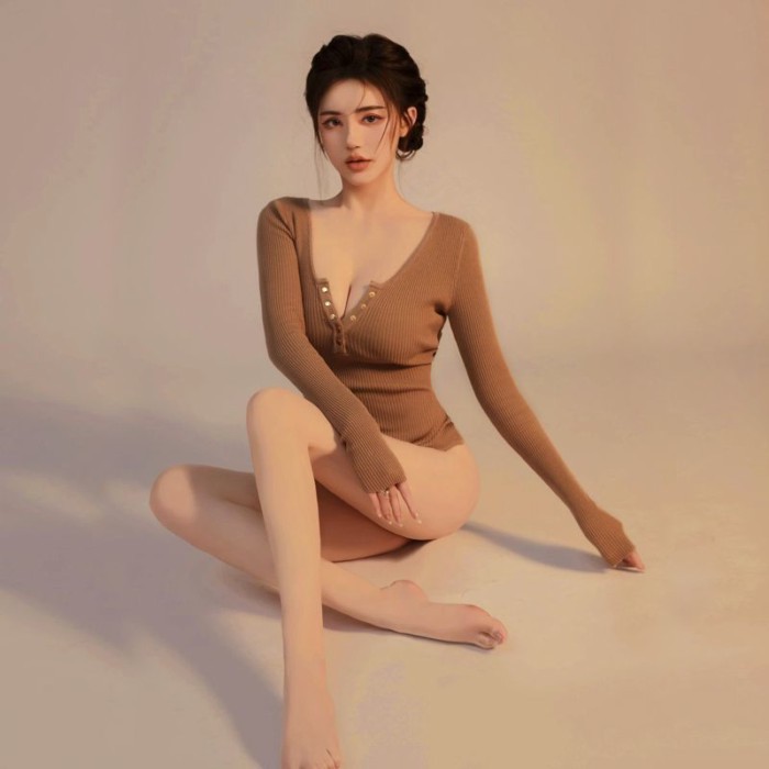 bộ quần áo tập thể dục dài tay mùa thu đông xuân Châu Âu và Mỹ gợi cảm Hotties ngực cổ chữ V thử
