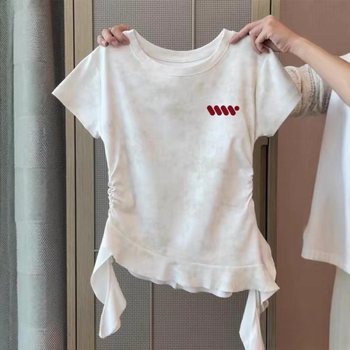 Con Mèo In Hình Vai Phải Tay Ngắn Vừa Và Lớn Áo Phông Trẻ Em Mùa Hè Mới Slim Fit Thắt-THUỐC NHUỘ